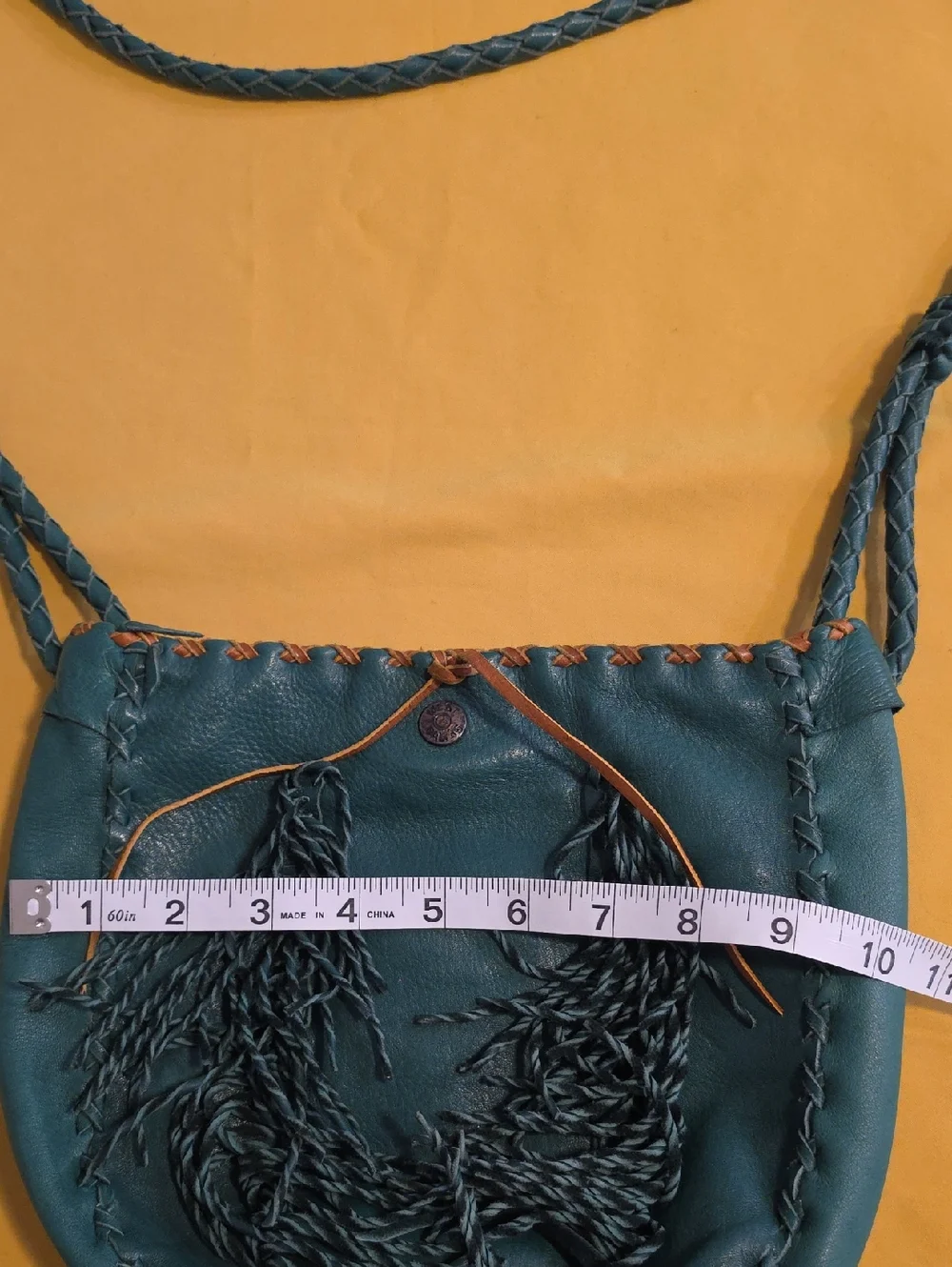 Handmade Leather Crossbody Purse- Boho Fringe & Braid Design - Forest Green